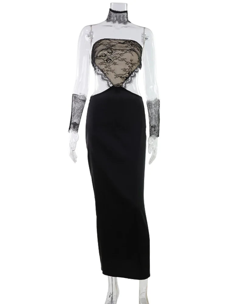Strapless Lace Patchwork Hip Wrap Sheath