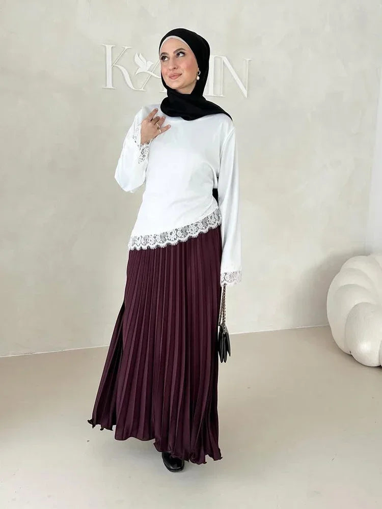 Satin Lace Top Women Casual Loose Long Sleeves