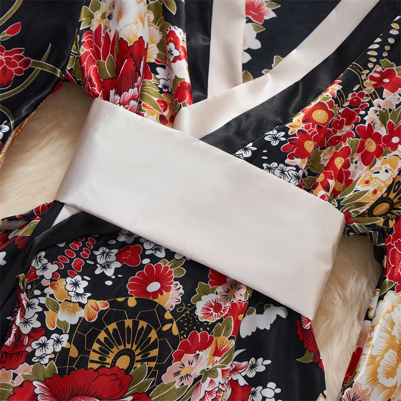 Japanese Sexy Print Kimono Women's Erotic Lingerie