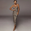 Sexy Leopard Sleeveless Elegant High Waist Spaghetti Strap Slim Evening Party Dresses