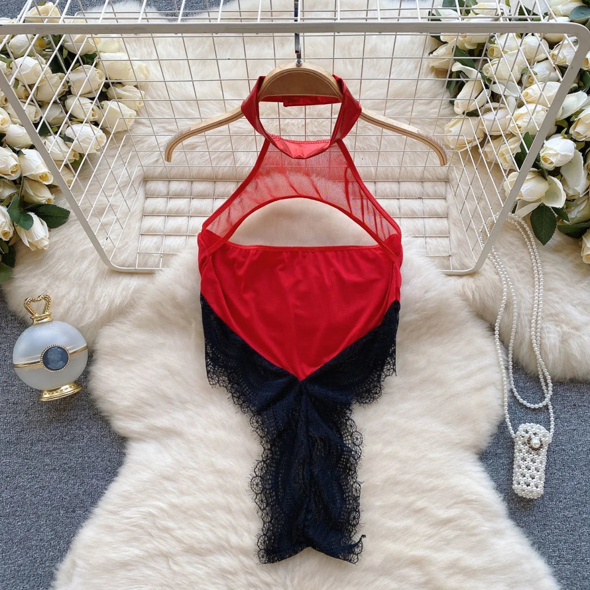 Sexy Lace Strap Jumpsuit Slim Fit Transparent Erotic Lingerie Catsuit