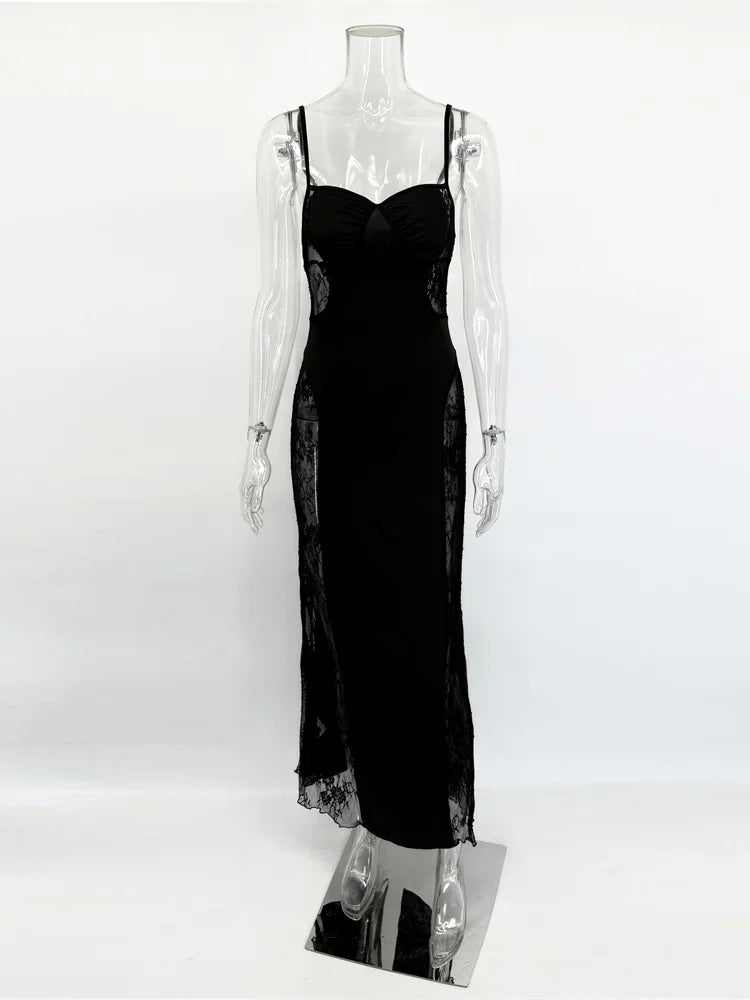 Lace Hollow Out Slim Halter Dress Backless High Waist Patchwork