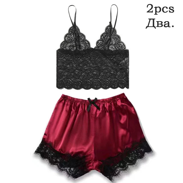 Satin Sleepwear Pajama Set Pink Sexy