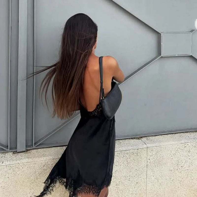 Asymmetrical Lace Sleeveless Slip Dress