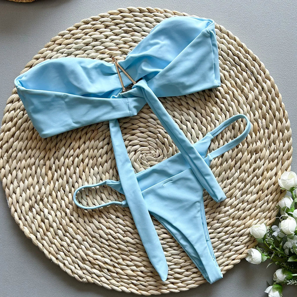 Sexy Women's Bikini Solid Color Strapless