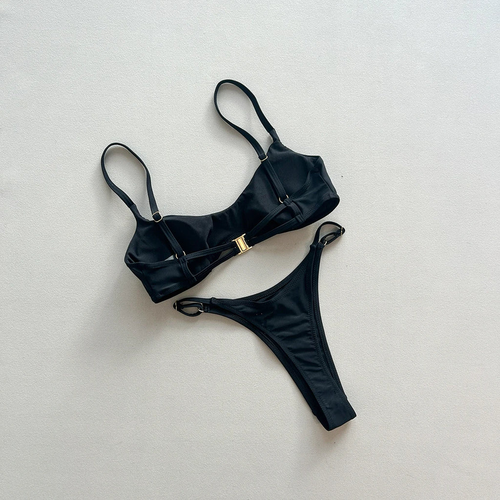 Sexy Women Swimsuit Swimwear Female Bikini Set Black Thong