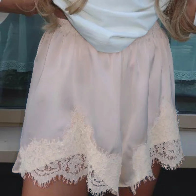 Women Slik Lace Trim Shorts Mini Slip Boxer Shorts