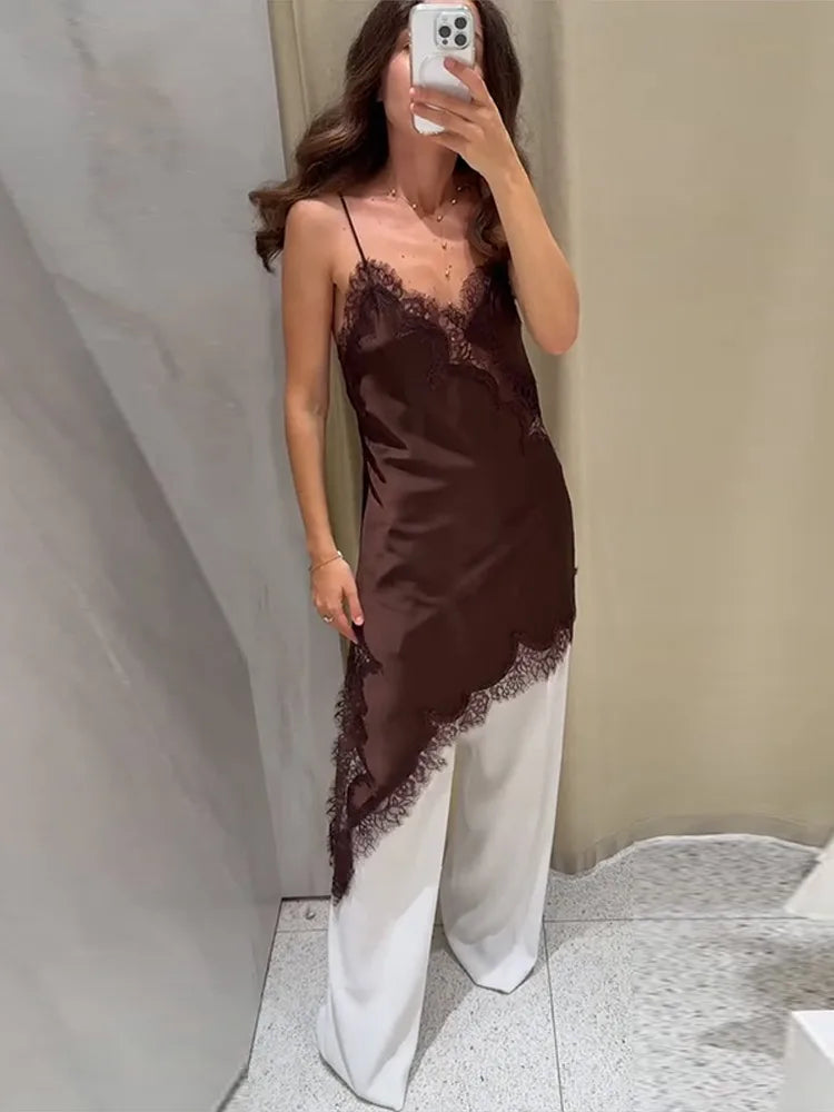 Sexy Satin Sexy Lace Spliced Sling Dress