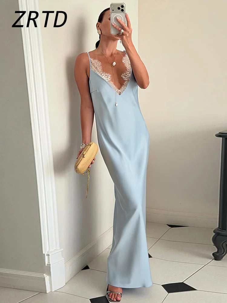 Elegant Lace Satin Spliced Women's Dress