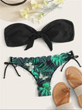 Sexy Front Lace Up Tie Bandeau Leopard Push Up Ruffled Bow Bathing Suit