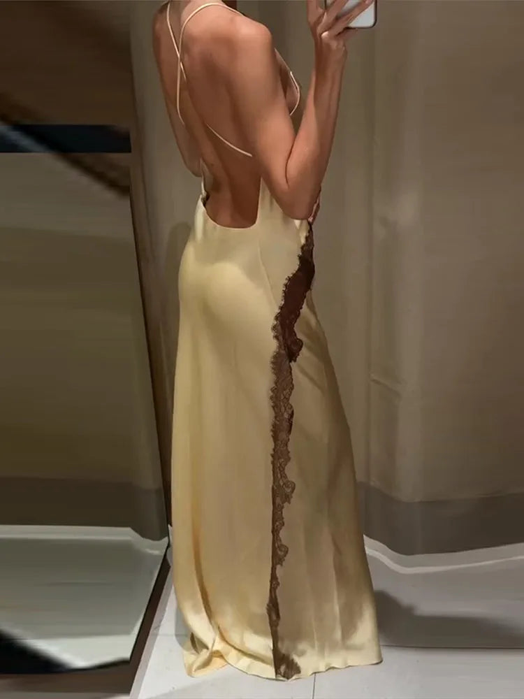 Sexy Lace Patchwork Backless Dress