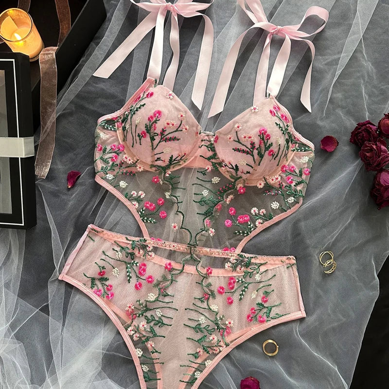 Bra and Panties Sets Thong and Bra Lace Floral
