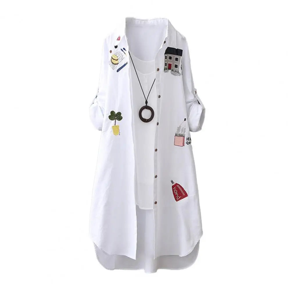Spring Women Shirt Cartoon Embroidery