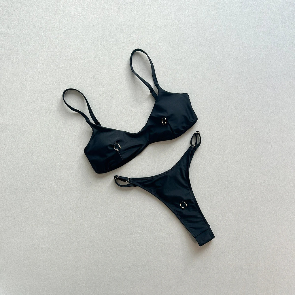 Sexy Women Swimsuit Swimwear Female Bikini Set Black Thong