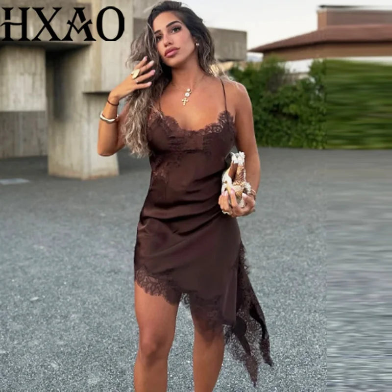 Asymmetrical Lace Sleeveless Slip Dress
