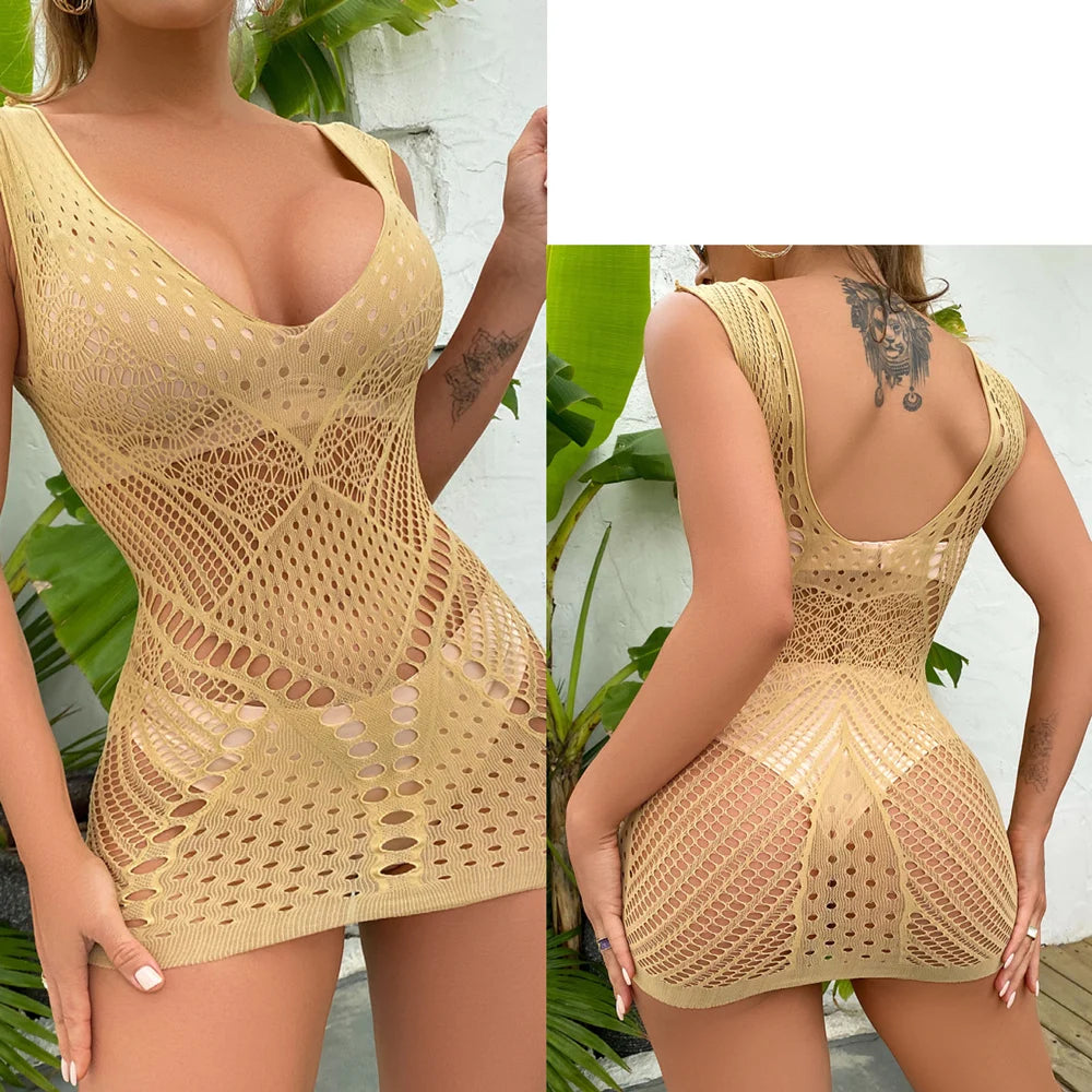 Sexy Off Shoulder Women Dresses Night Club Lace Fishnet Dress