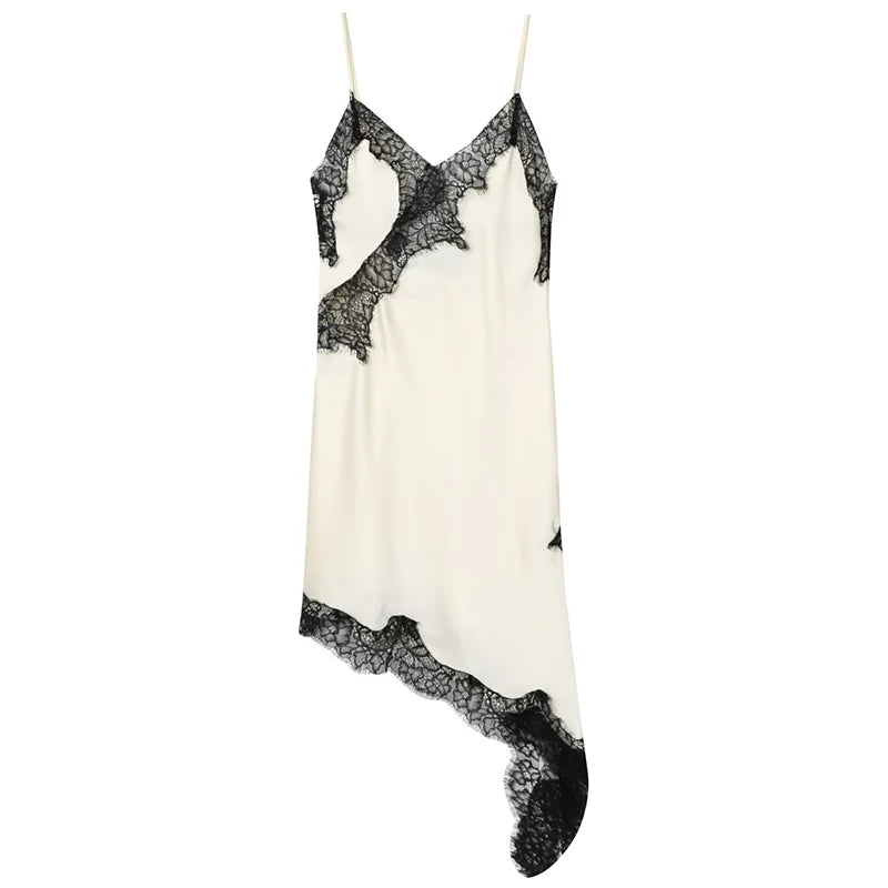 Asymmetrical Sleeveless Slip Black Satin Party Dress