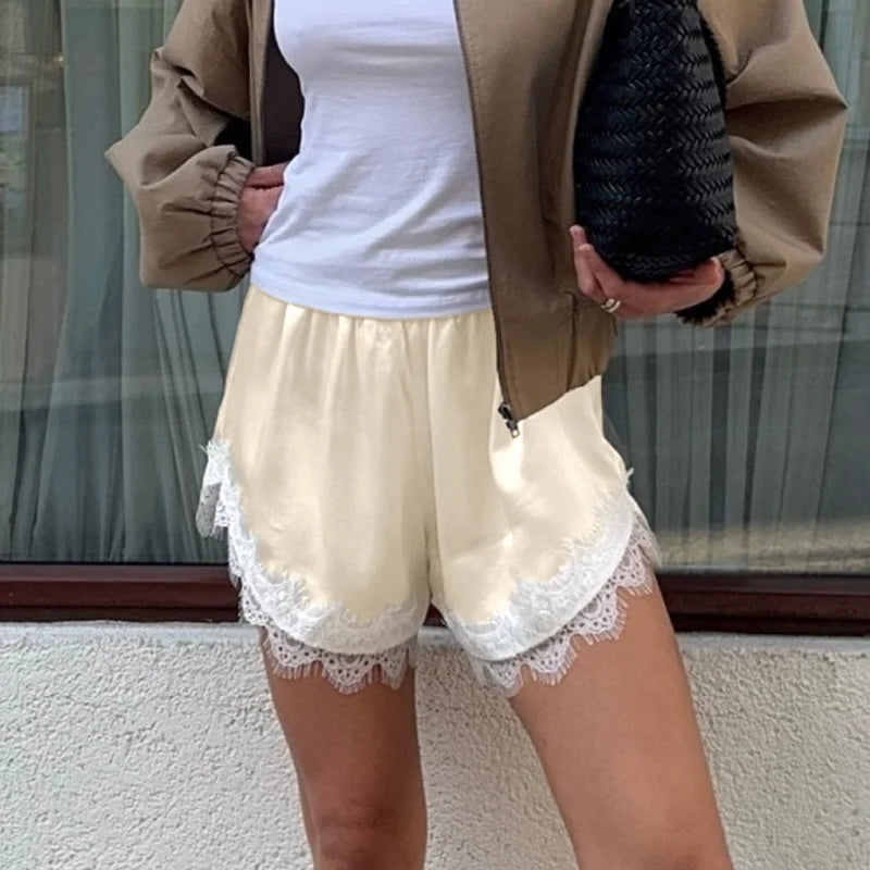 Women Slik Lace Trim Shorts Mini Slip Boxer Shorts
