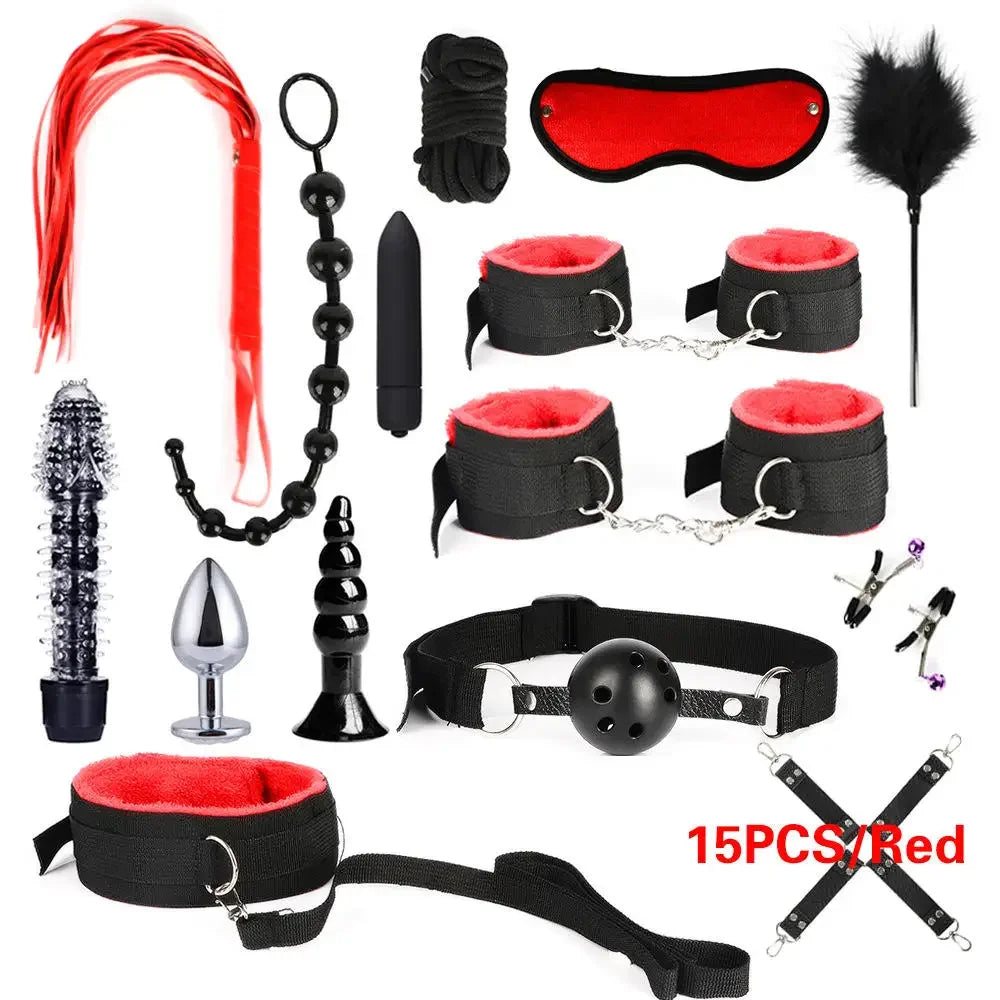 Sex Bondage Set Handcuffs Nipple Clamps Gag Whip Rope Sex Toys For Couples