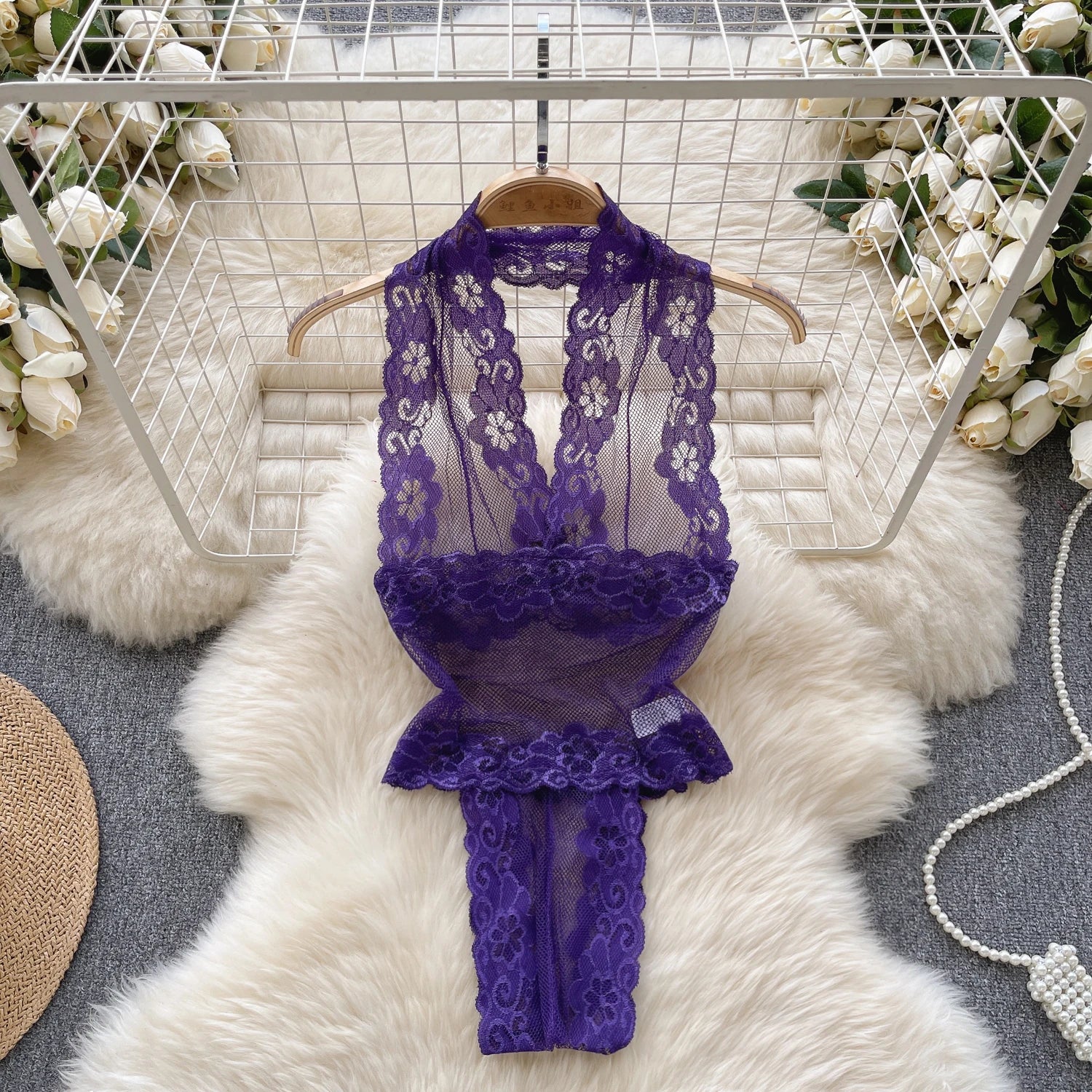 Sexy Lace Strap Jumpsuit Slim Fit Transparent Erotic Lingerie Catsuit