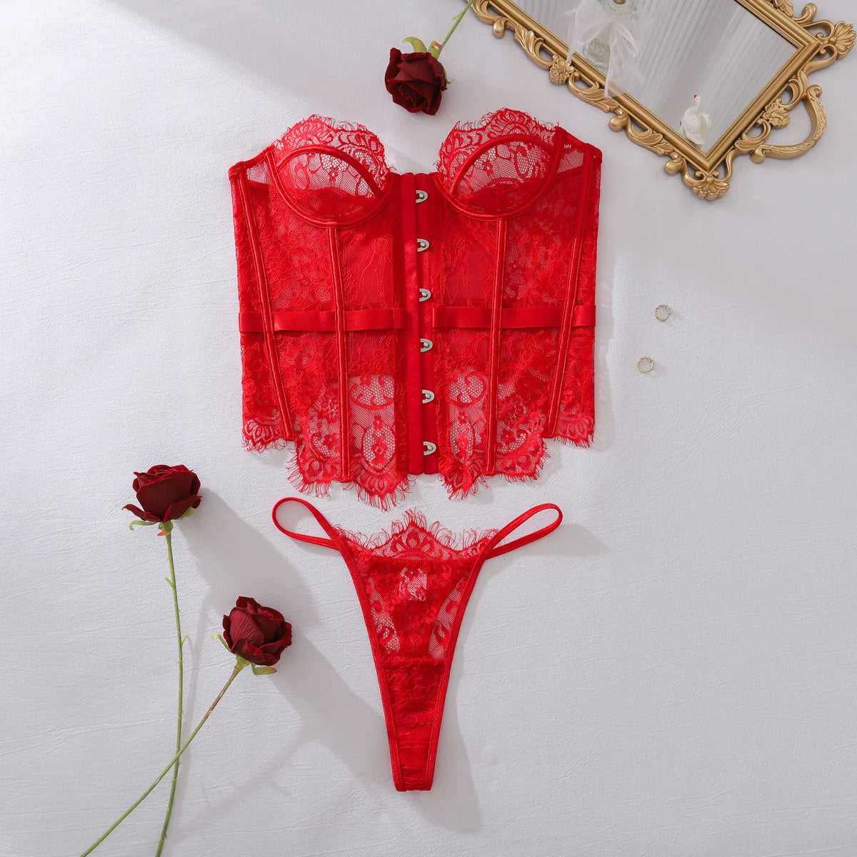 Women Sexy Erotic Set Lace Embroidery Lingerie
