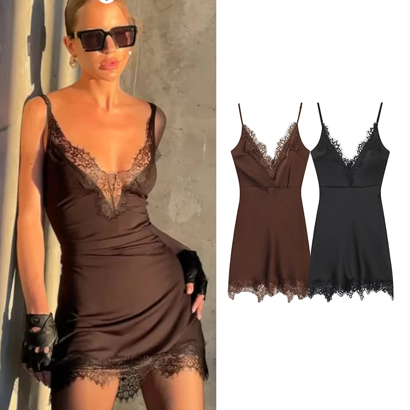 Women Lace Trim Cami Dress