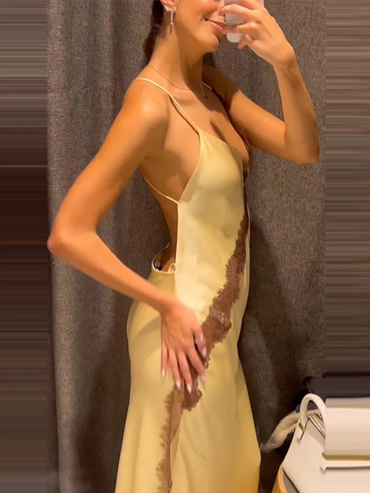 Sexy Lace Patchwork Backless Dress