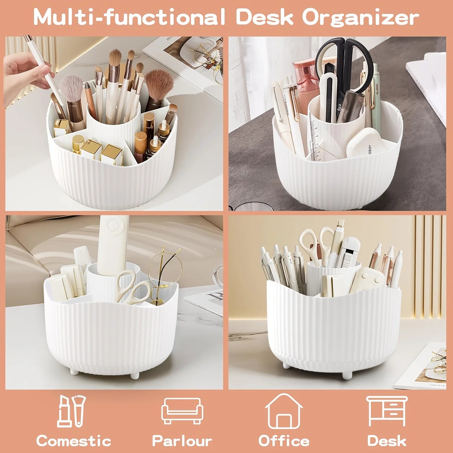 Desktop Rotating Makeup Organizer Cosmetics Storage Box Slot Makeup Versatile Holder for Brushes