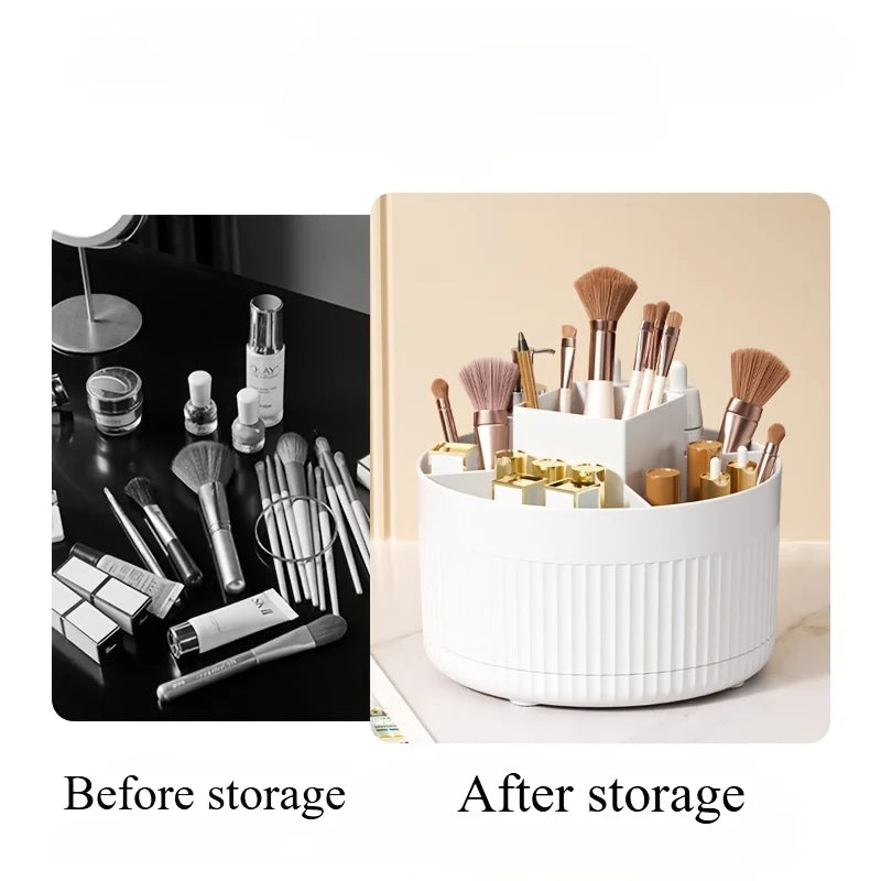 Desktop Rotating Makeup Organizer Cosmetics Storage Box Slot Makeup Versatile Holder for Brushes