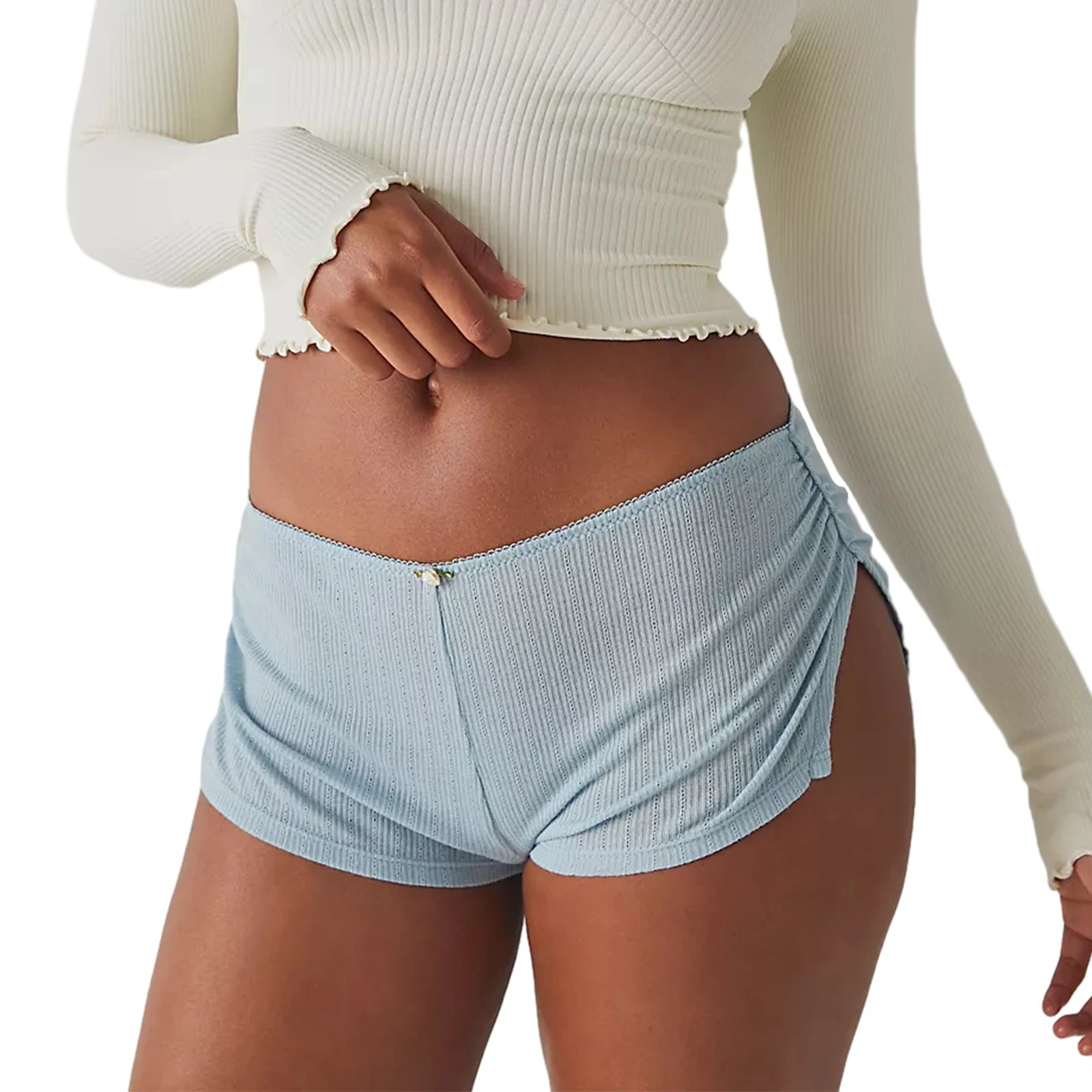 Pajama Shorts Soft Comfy Side Split Ruched Elastic Lounge Pants Stretch Sleep Pj Bottoms
