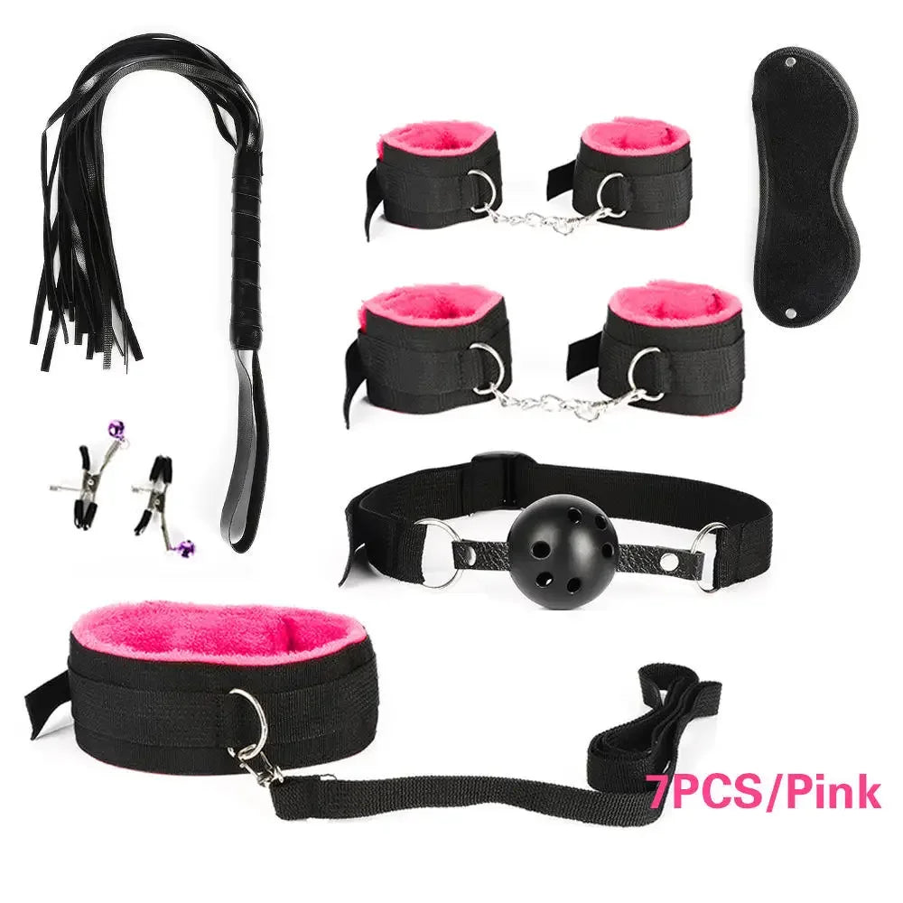 Sex Bondage Set Handcuffs Nipple Clamps Gag Whip Rope Sex Toys For Couples