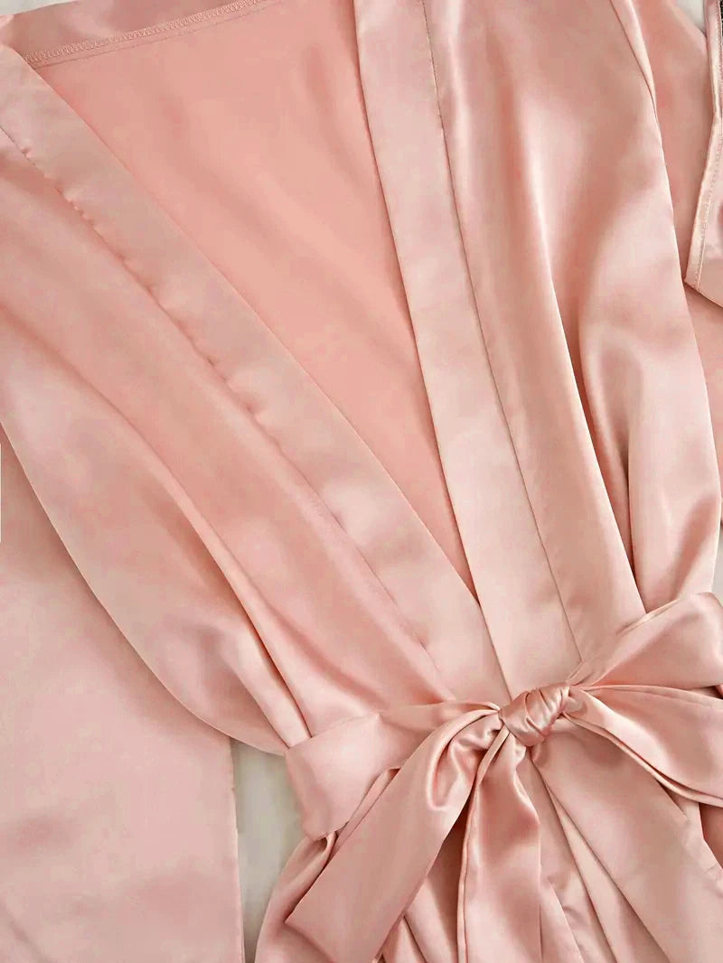 Satin Sleepwear Pajama Set Pink Sexy
