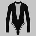 sexy spicy girl lace solid color long sleeved bodysuit