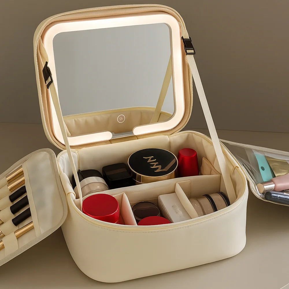 Makeup Bag With LED Mirror Large Capacity Bag and Organizer