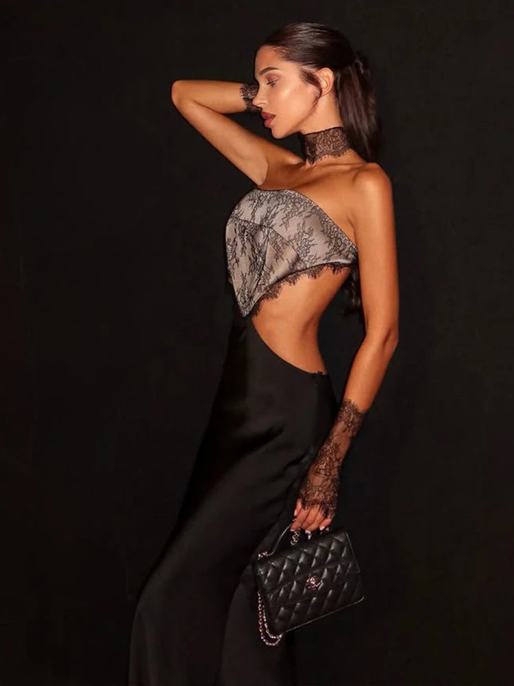 Strapless Lace Patchwork Hip Wrap Sheath