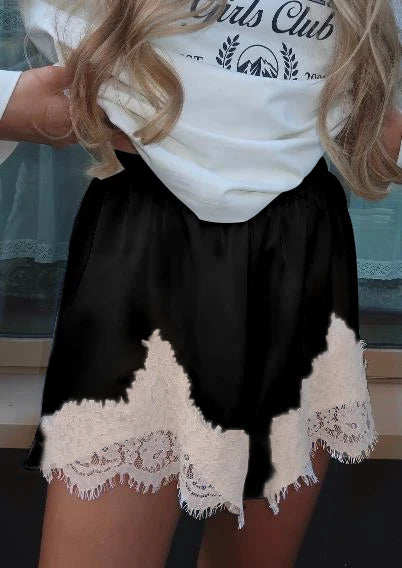 Cute Women Satin Silk Lace Trim Shorts Silky Low Rise Boxer Shorts