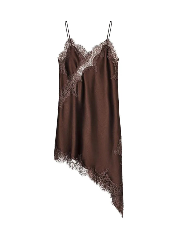 Sexy Satin Sexy Lace Spliced Sling Dress