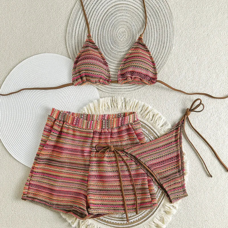 Sexy Striped Bikinis 3 Piece Brazilian