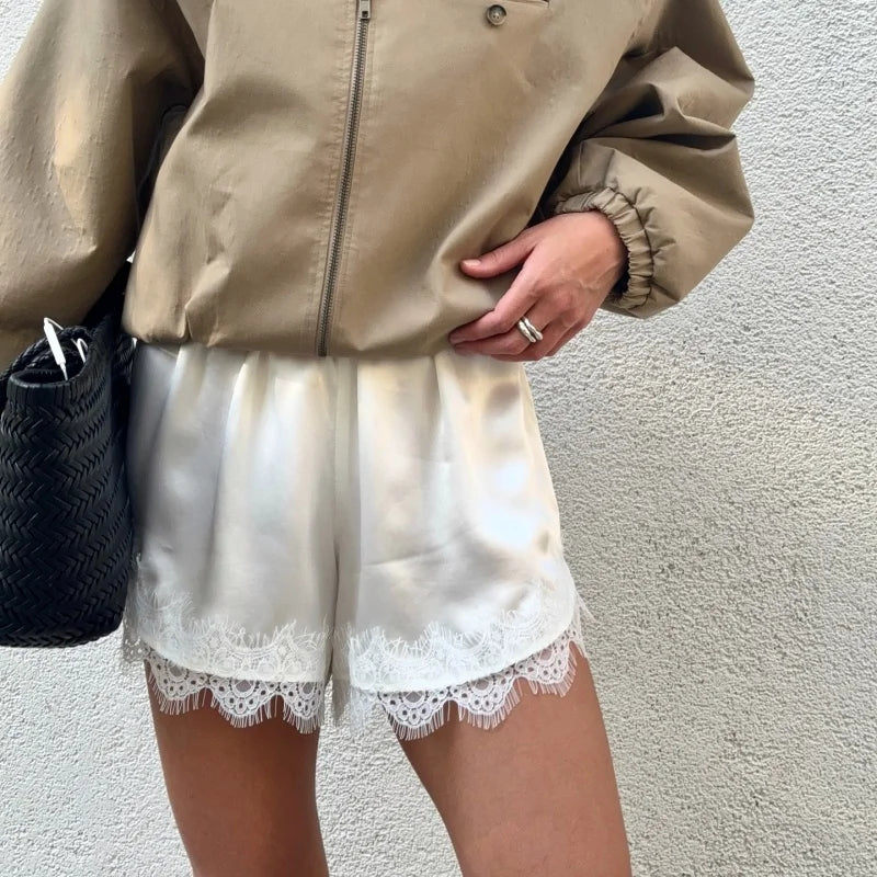 Women Slik Lace Trim Shorts Mini Slip Boxer Shorts