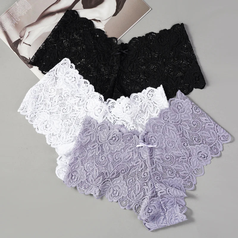 3Pcs Sexy Floral Lace Panties Women Briefs