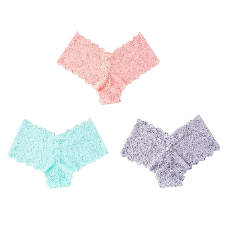 3Pcs Sexy Floral Lace Panties Women Briefs
