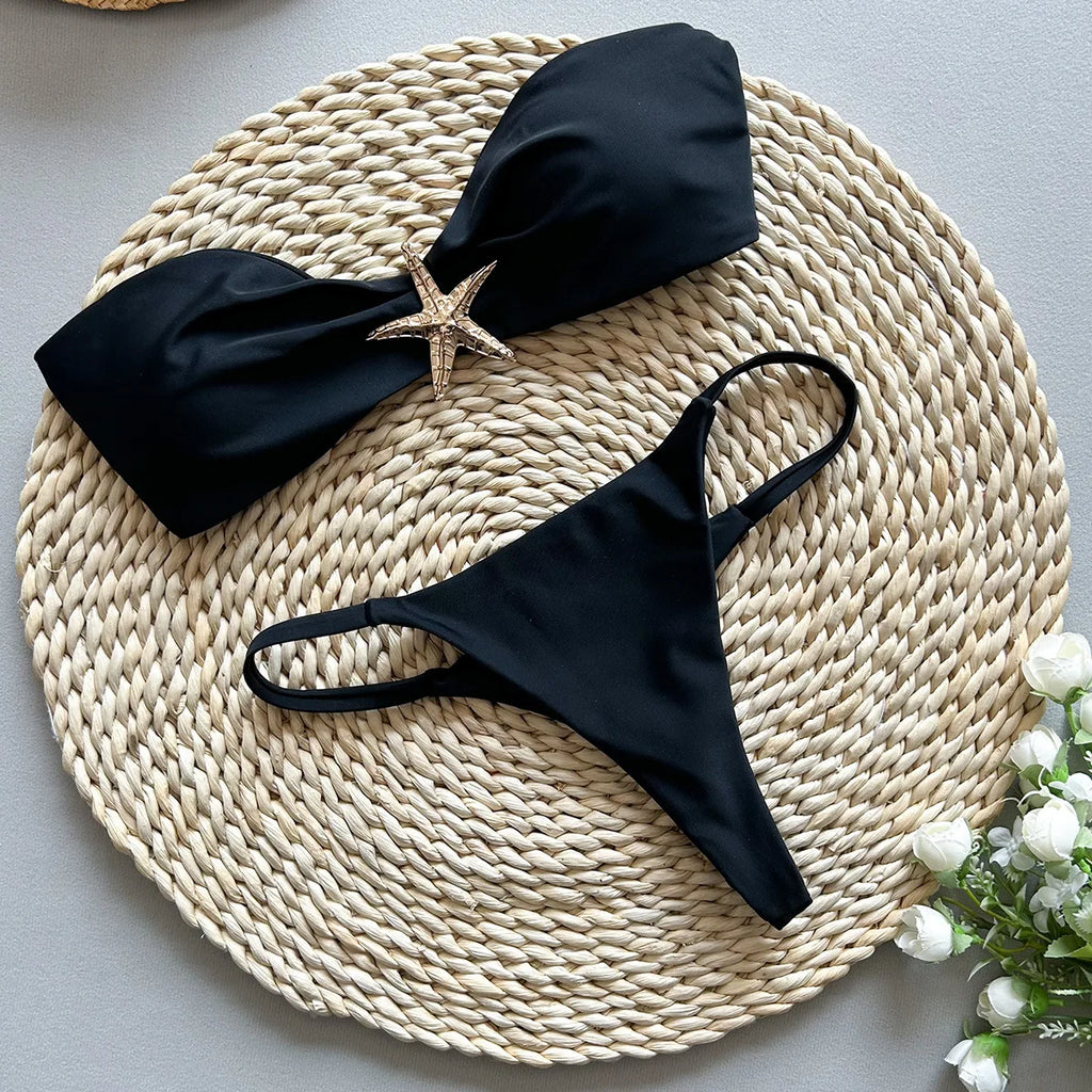 Sexy Women's Bikini Solid Color Strapless
