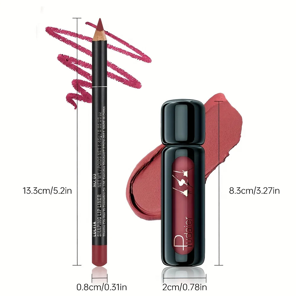 Waterproof Lip Liner & Lipstick Set, Matte Long Lasting Non-Fading