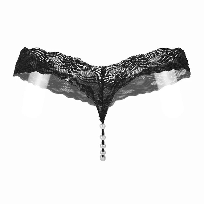 Erotic Sexy Lace T-Pants Pearl Massage Crotchless Panties