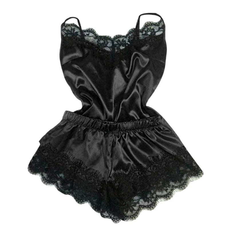 Lace Trim Satin Cami Top Pajama Sets Sexy