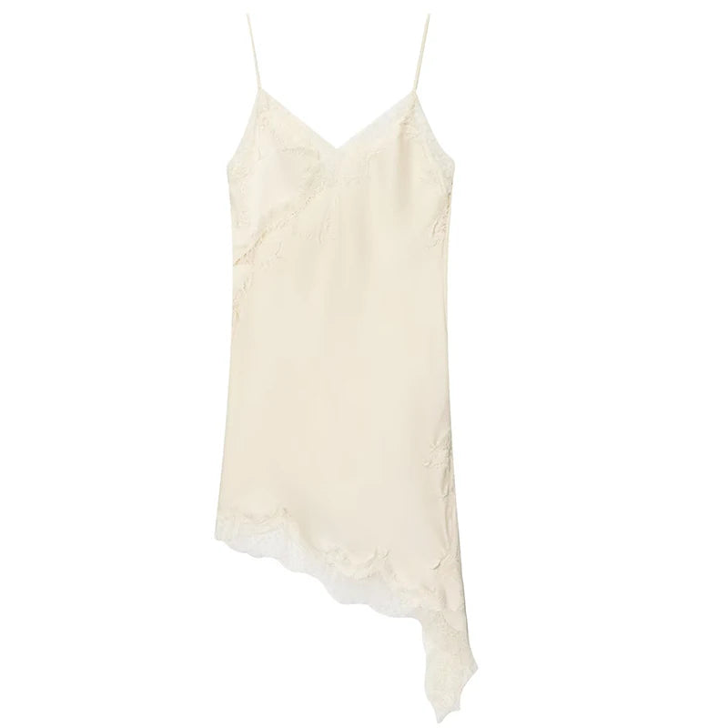 Asymmetrical Lace Sleeveless Slip Dress