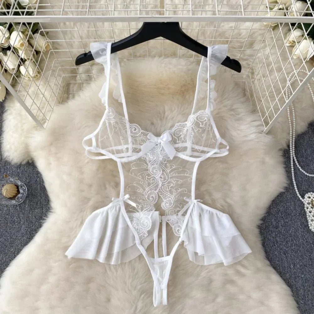 Sexy Lace Strap Jumpsuit Slim Fit Transparent Erotic Lingerie Catsuit