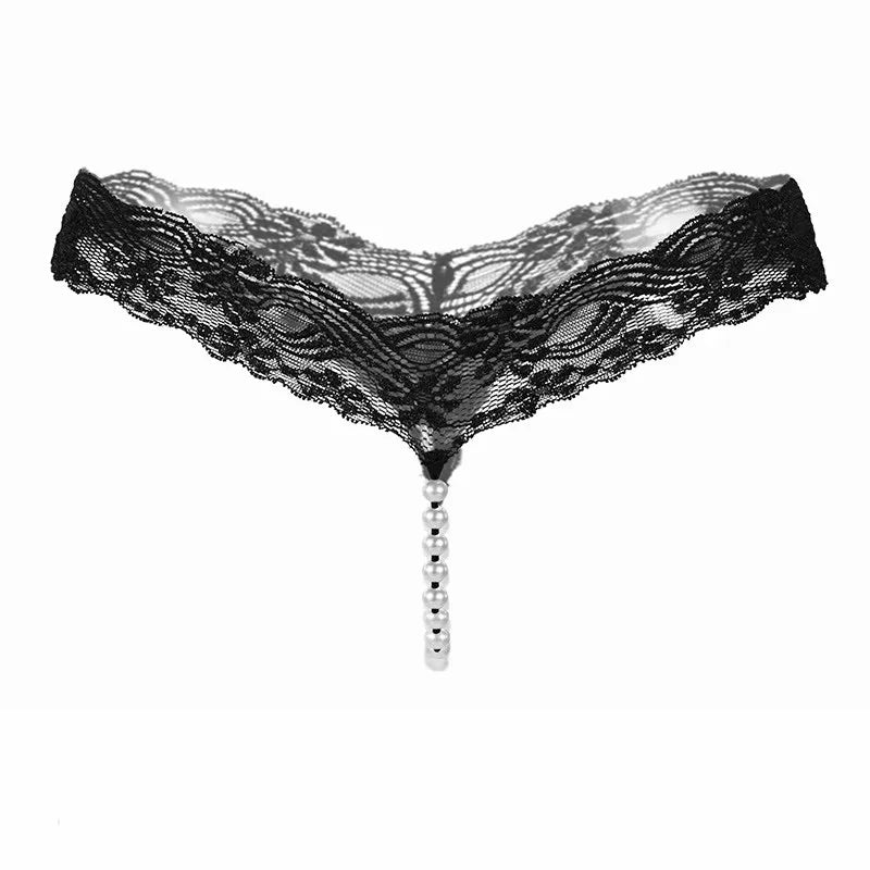 Erotic Sexy Lace T-Pants Pearl Massage Crotchless Panties