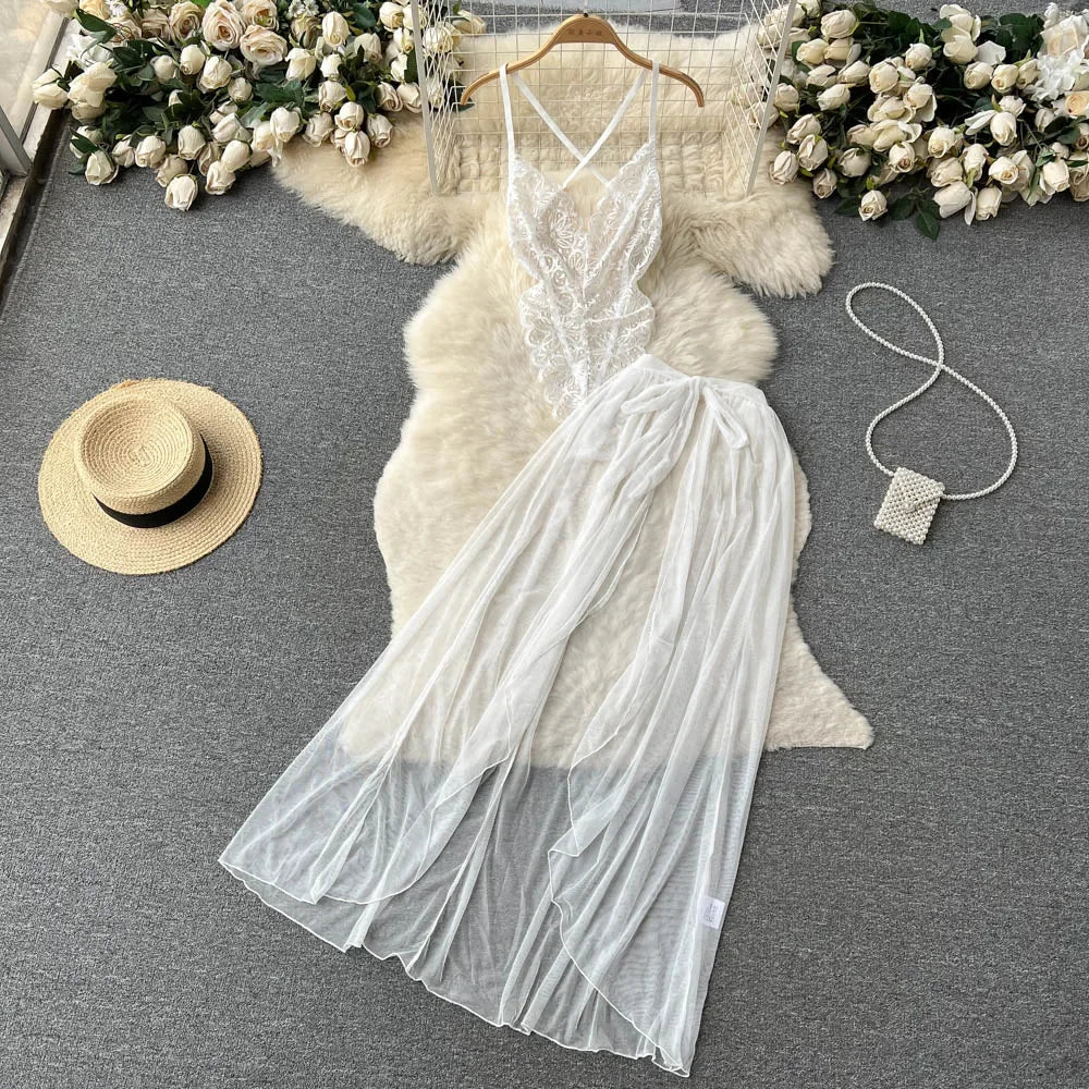 Sexy Lace Strap Jumpsuit Slim Fit Transparent Erotic Lingerie Catsuit