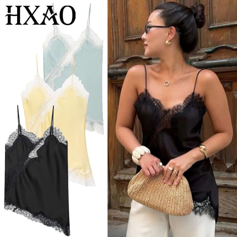 Asymmetrical Slip Top Women Tanks & Camis Lace Black Off Shoulder Backless